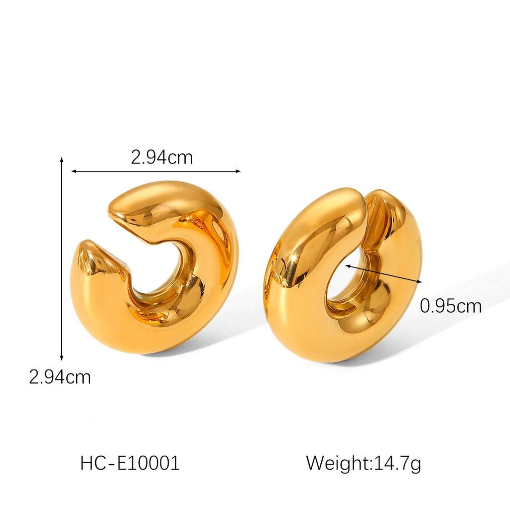 INS Модные Геометрические Минималистичные Серьги-Клипсы C-образной формы из Нержавеющей Стали с Покрытием из 18-каратного Золота, Не Тускнеющий Титан.