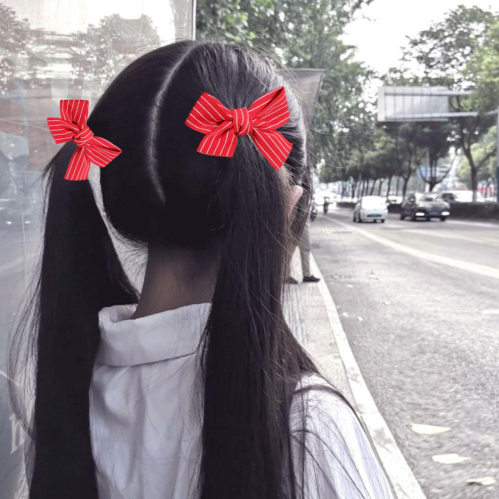 2pcs/set Fashion Wave Point Red Bowknot Double Horsetail Head Rope Headwear Hair Rope