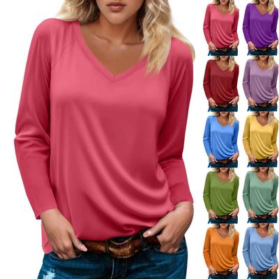 Женский модный повседневный пуловер с длинным рукавом и V-образным вырезом, рукавом реглан, однотонный топ