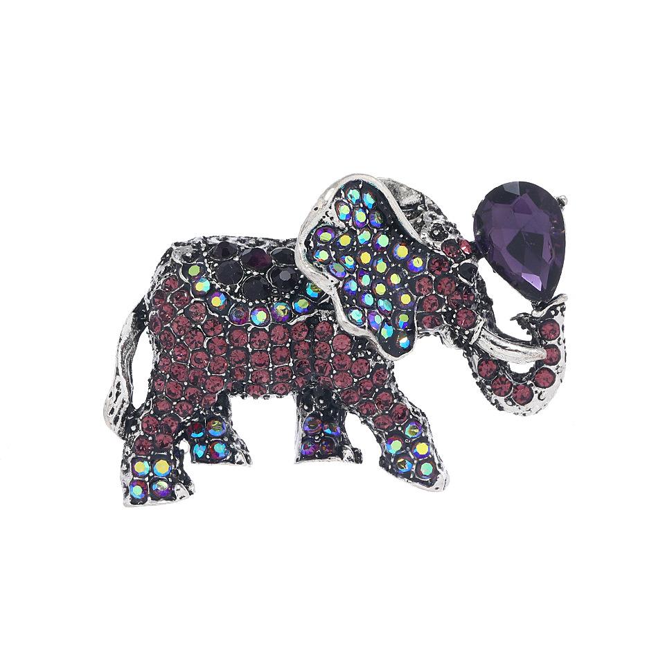 Retro Crystal Wealth Elephant Brooch – Rhinestone Alloy Animal Ornament for Outerwear Accessories and Gifts