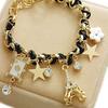 Women Eiffel Tower Stars Flower Poker Pendants Faux Leather Bracelet Jewelry