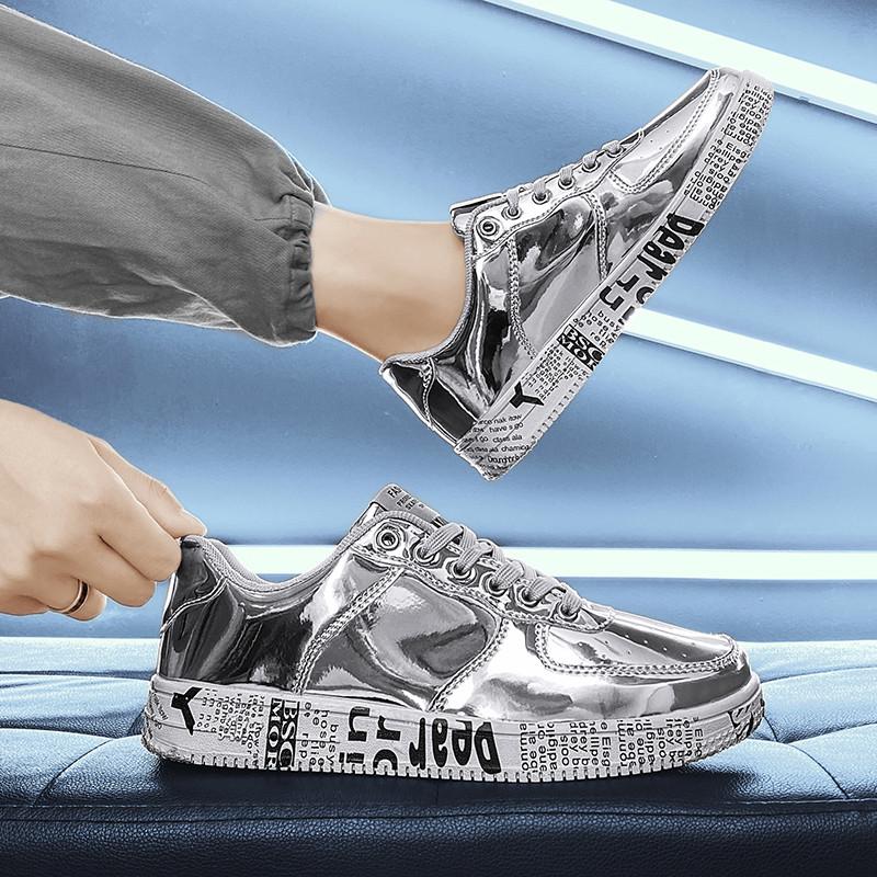 Brand Fashion Mirror Luxury Shoes for Men Women Glitter Leather Shoes Casual Men Golden Designer Shoes Men Sneakers Big Size 46