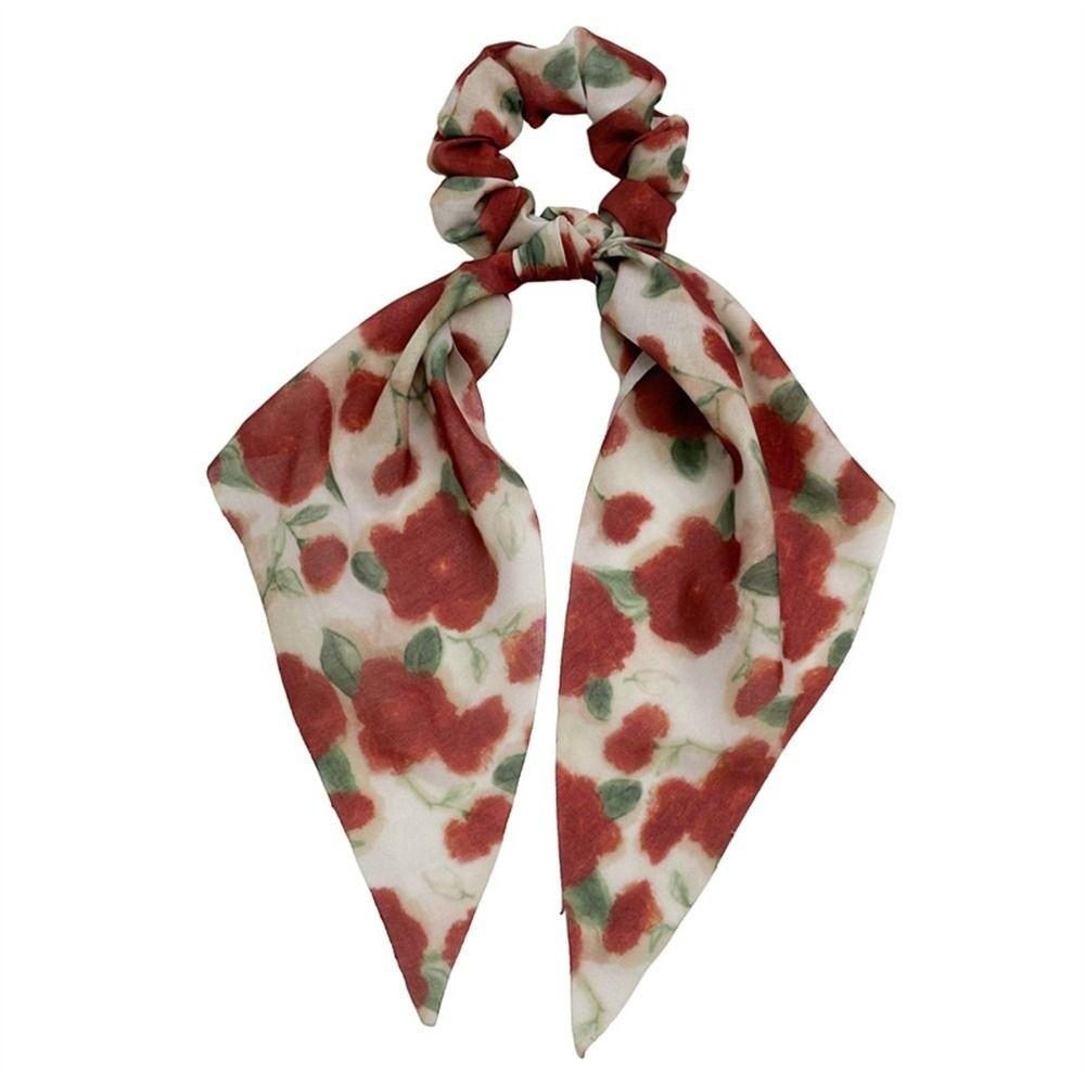 Fashion Hair Scrunchies Triangle Scarf Floral Tie Dye Chiffon Elastic Hair Bands Summer Beach