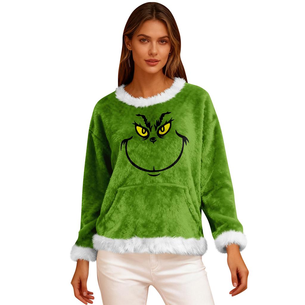 Women's Casual Fleece Sweatshirt Long-Sleeve Round Neck Casual Comfortable Loose-Fit Lightweight Women's Flannel Sweatshirt