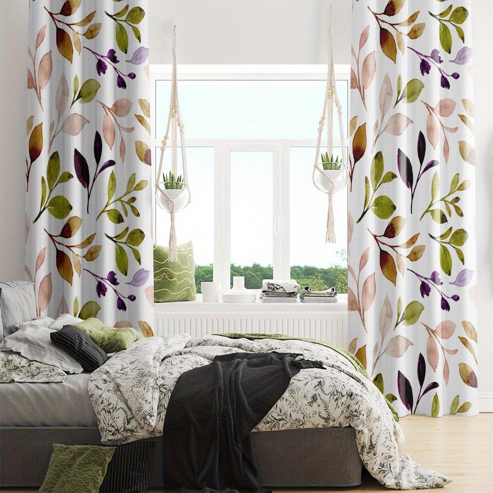 2Pc Autumn Leaves Watercolor Pattern Curtains, Polyester Fabric, Machine Washable, Suitable For Bedroom, Living Room Decoration