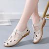 Big Sandals Hollow Leather Women's Shoes Leather Sandals Non-slip Flat Casual Mother Shoes Tide