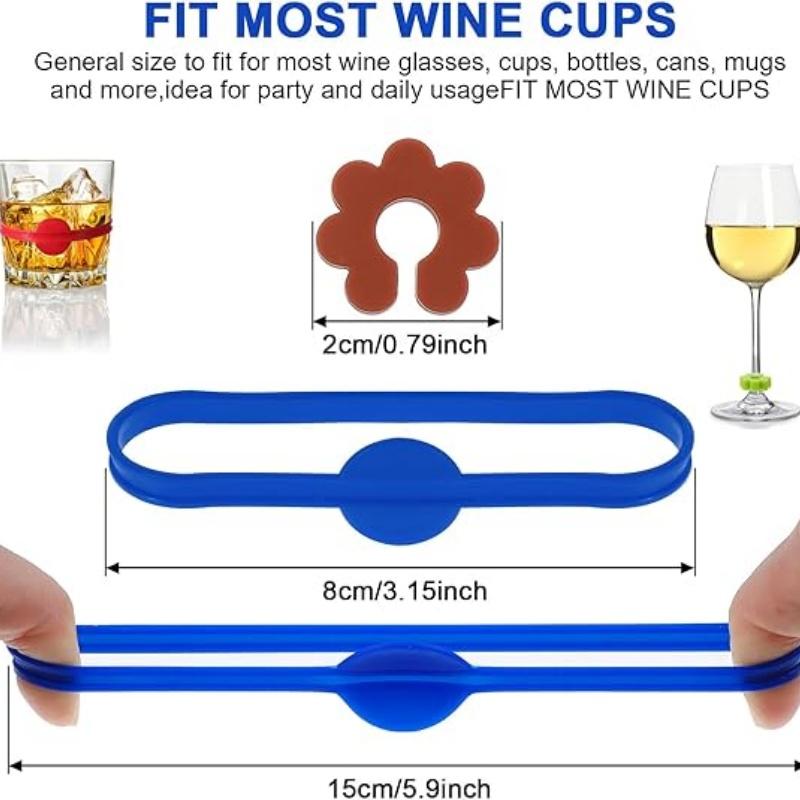 Reusable Silicone Wine Glass Charms Drink Marker Bands Bottle Strip Tag Glass Identifiers for Party Cocktail Champagne 5
