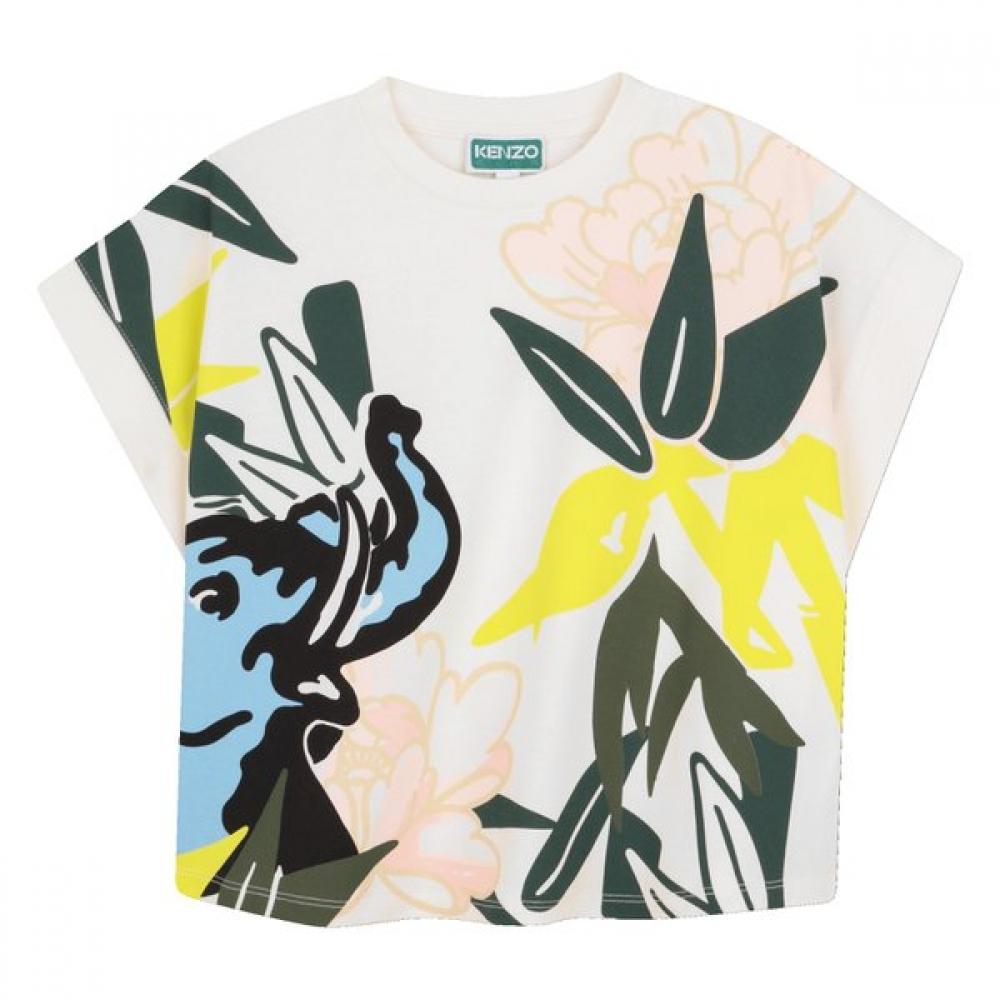 Kenzo Kids 14 Лет Короткий Рукав Футболка Eden Jungle с рисунком слона 26ss Z265