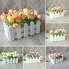 1 Set White Wooden Fence Artificial Flower Floral Holder Home Garden Decor