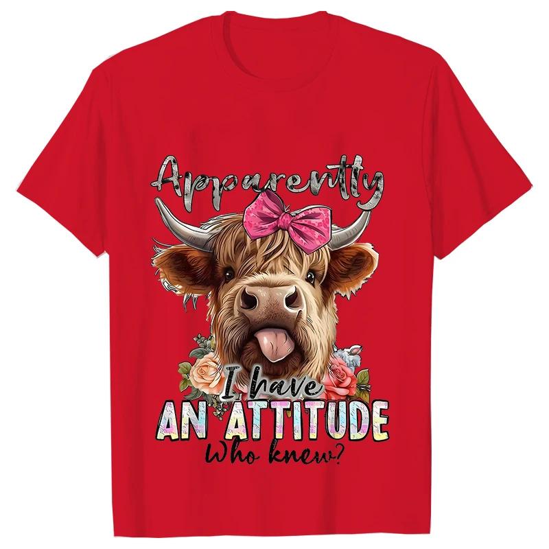 Highland Cow Print TShirts for Women Attitude Design Female Tshirts Short Sleeve Oneck T Shirt Funny Cartoon Clothes Women