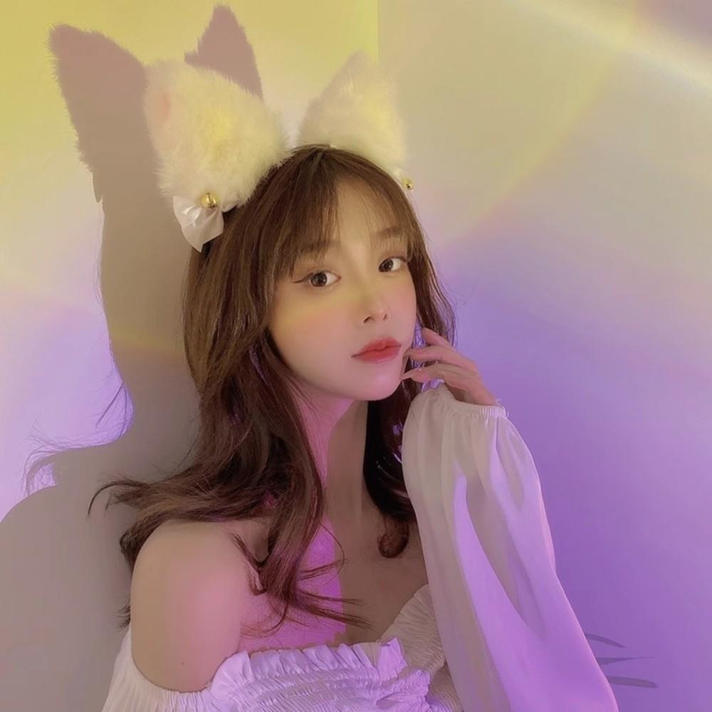 Lolita Cosplay Headwear Bow Halloween Dress Up Funny Cat Ears Headband Set Women