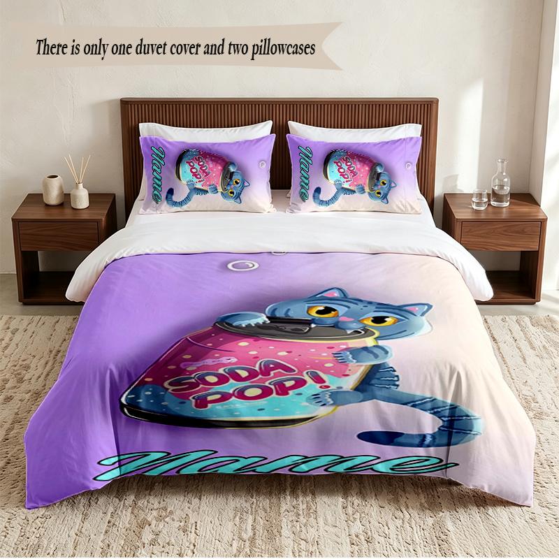 Derpy Tiger Personalized Custom Name 3‑Piece Bedding Set Soft Duvet Cover Set For Bedroom Home Decor