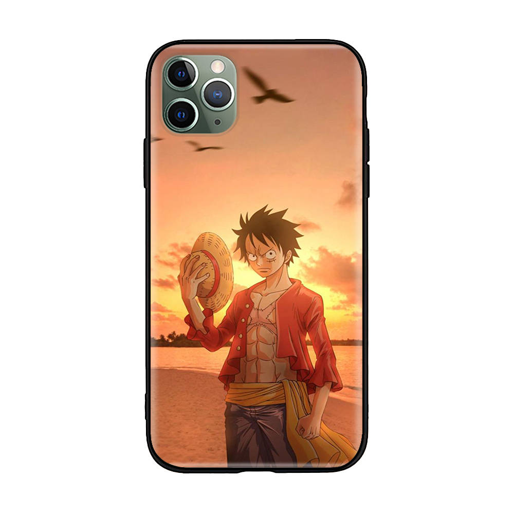 W-31 One Piece Luffy Soft Black Case for iPhone 11 12 13 14 15 6 7 8 X XS Pro Max XR Samsung S21 S22 S23 S24 FE Ultra S8 Plus