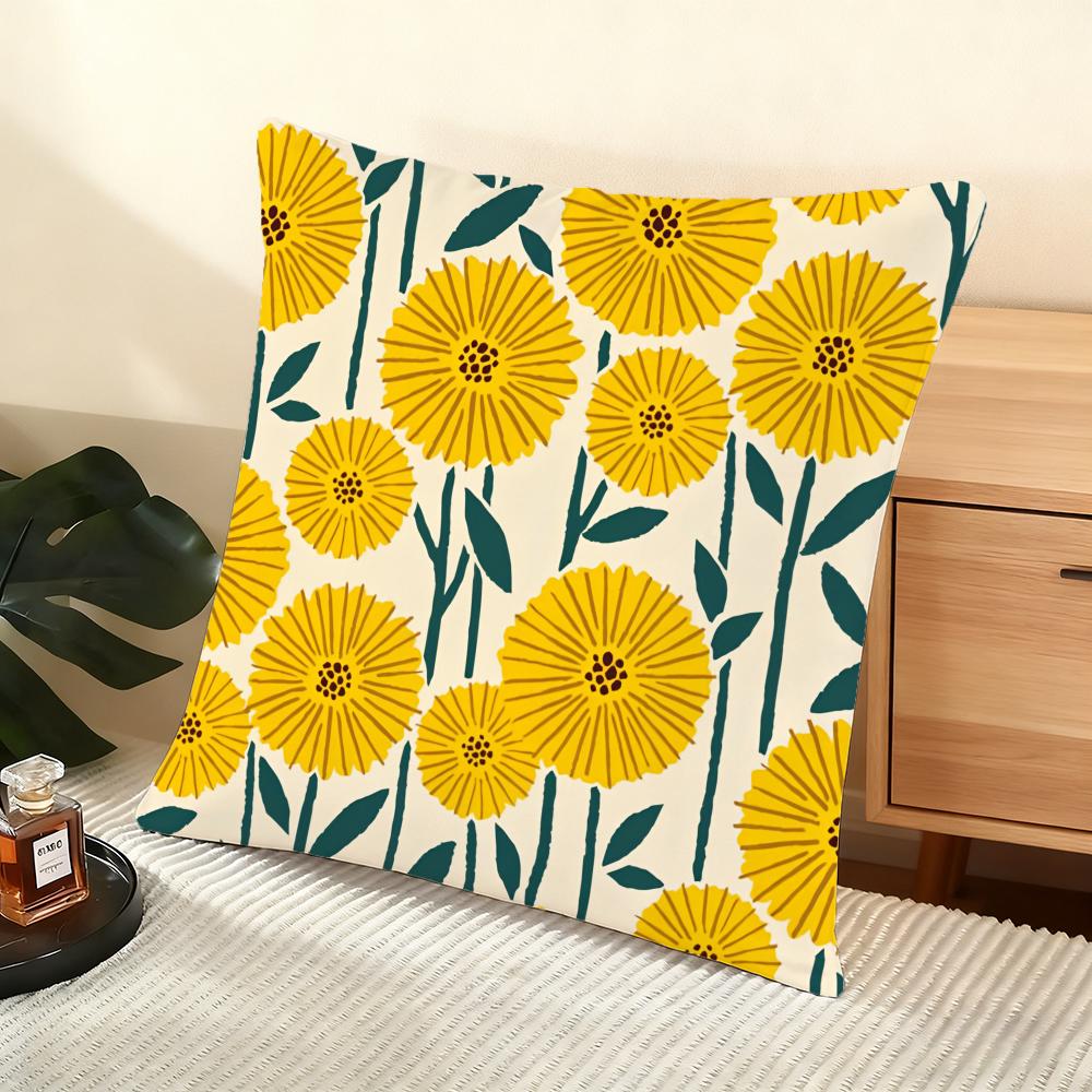Sunflower Pattern Cushion Cover Soft Short Plush Pillow Cover Smooth Cozy Texture Aesthetic Cushion Case Home Decor