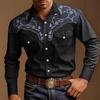 Summer Men's Western Denim Style Printed Vacation Casual Men's Lapel 3D Short-sleeved Shirt