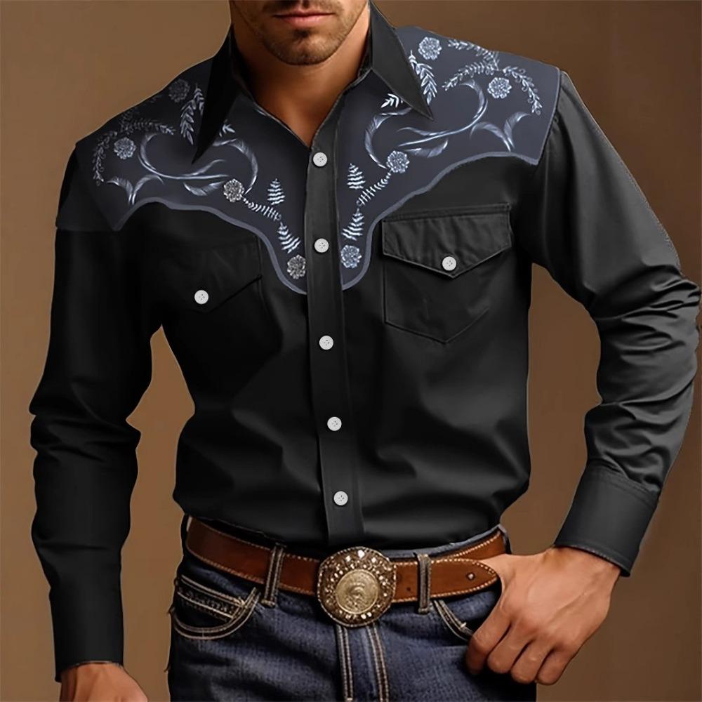 Summer Men's Western Denim Style Printed Vacation Casual Men's Lapel 3D Short-sleeved Shirt