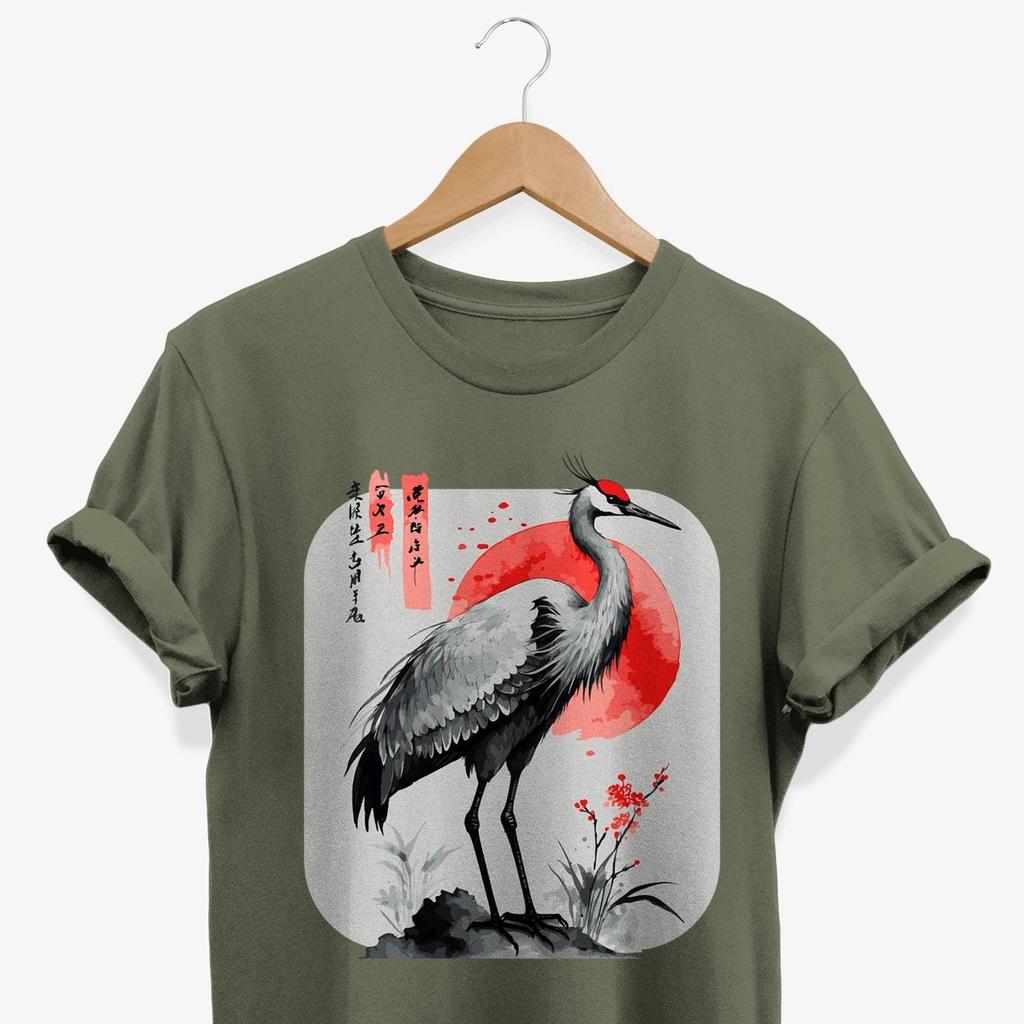 Japanese Crane T-Shirt: Rising Sun Heron Graphic Tee