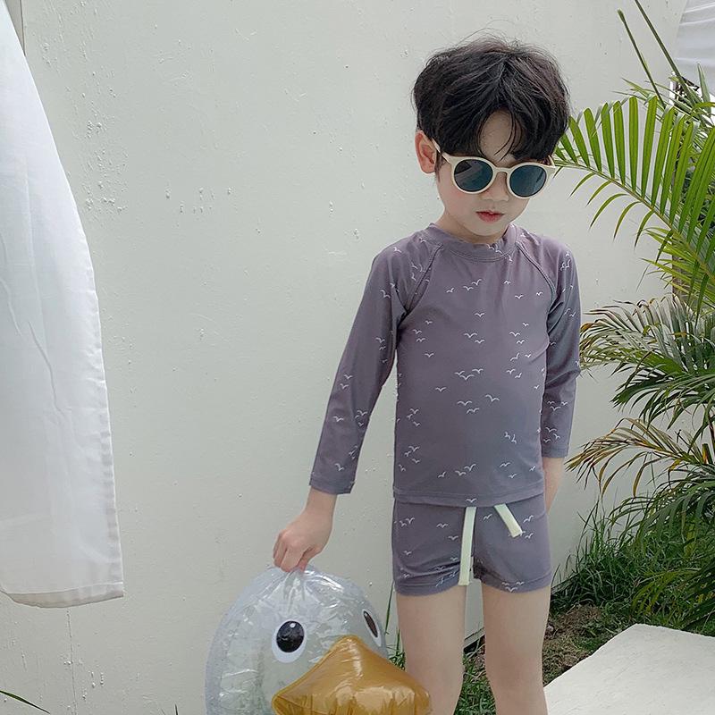 Серый быстросохнущий пляжный купальник в корейском стиле с чайкой для мальчиков