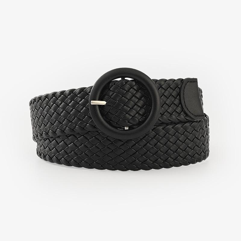 Круглый кожаный ремень цвета конфет с пряжкой для сумки, широкий, женский, универсальный, тканый ремень для одежды