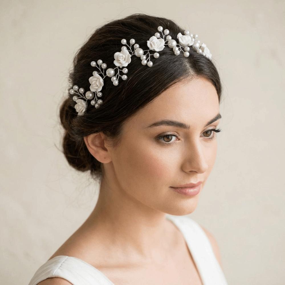 Pearl Rose Flower Headband Beaded Wedding Hair Accessories Fashion Bridal Hair Band Women