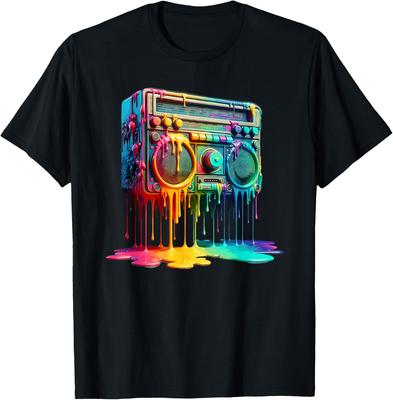 Футболка с принтом Boombox, обрызганной краской, Old School, Музыка 80-х, Хип-хоп
