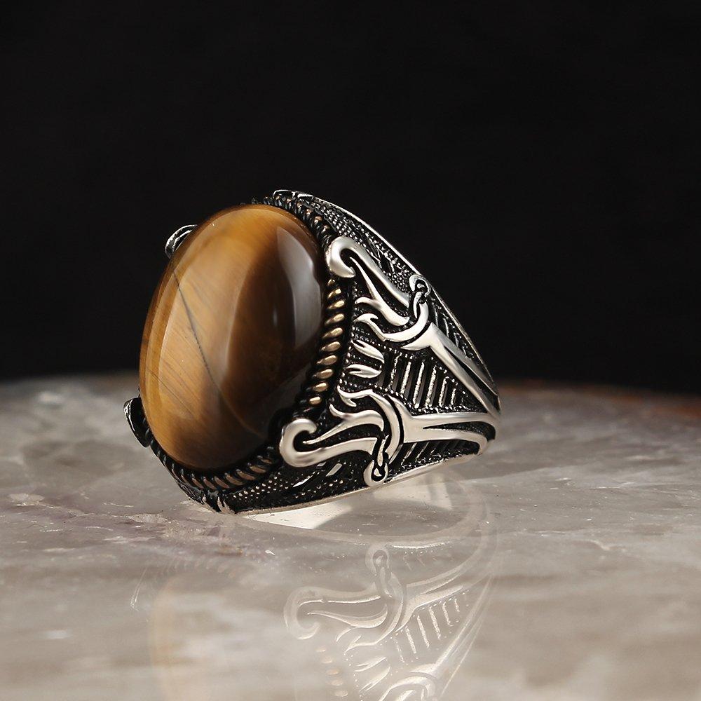 Kaplangözü Taşlı Kılıç Model 925 Sterling Silver Man Ring