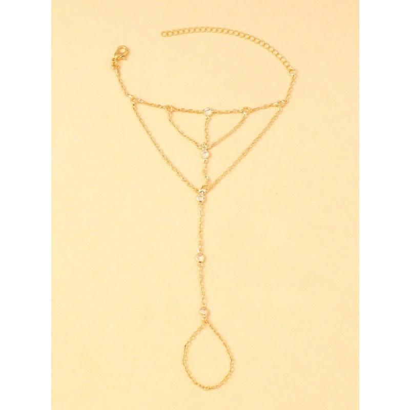 1pc Versatile Diamante Decorated Metal Finger Chain Bracelet, Minimalist Chic Accessory