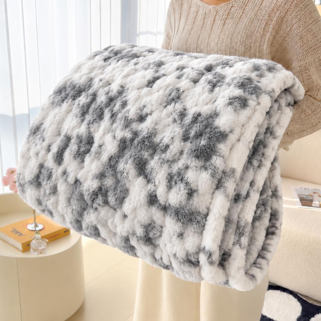 Fashion Tie Dye Bubble Plush Blanket Soft Artificial Rabbit Fur Throw Blanket for Sofa Bed Spring Autumn Warm Office Nap Blanket