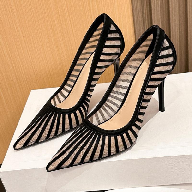 Мода 2025 Весна и Лето Новый Стиль Женские Туфли-лодочки Острый Носок Слипоны Женская Обувь Сетка Элегантные Туфли на Высоком Каблуке Zapatos De Mujer