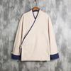 Рубашки в стиле ретро Hanfu Cotton Linen с длинным рукавом, лоскутная мужская кардиган со шнуровкой