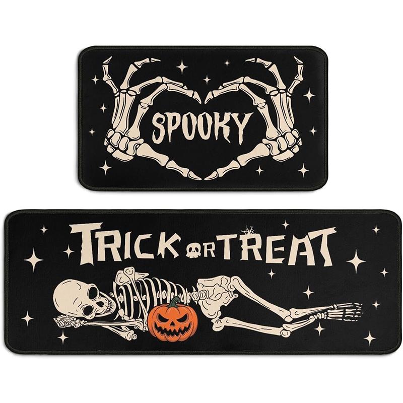Halloween Kitchen Rug Set Skull Pumpkin Ghost Design Carpet Long Floor Mat Halloween Gift Halloween Home Decor Rugs Bedside Mats