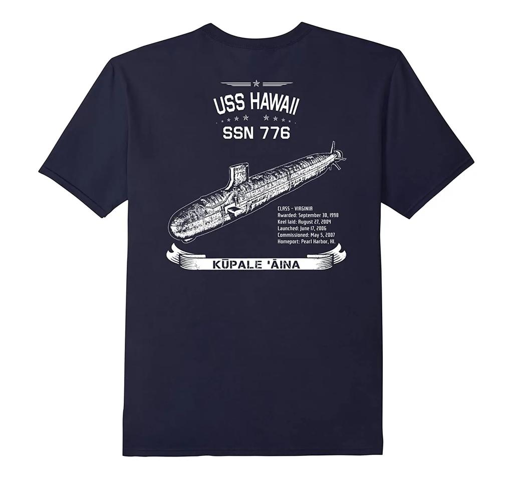 Футболка мужская USS Hawaii SSN 776 класса Virginia, атомная подводная лодка, 100% хлопок, с круглым вырезом, короткий рукав, летняя, повседневная