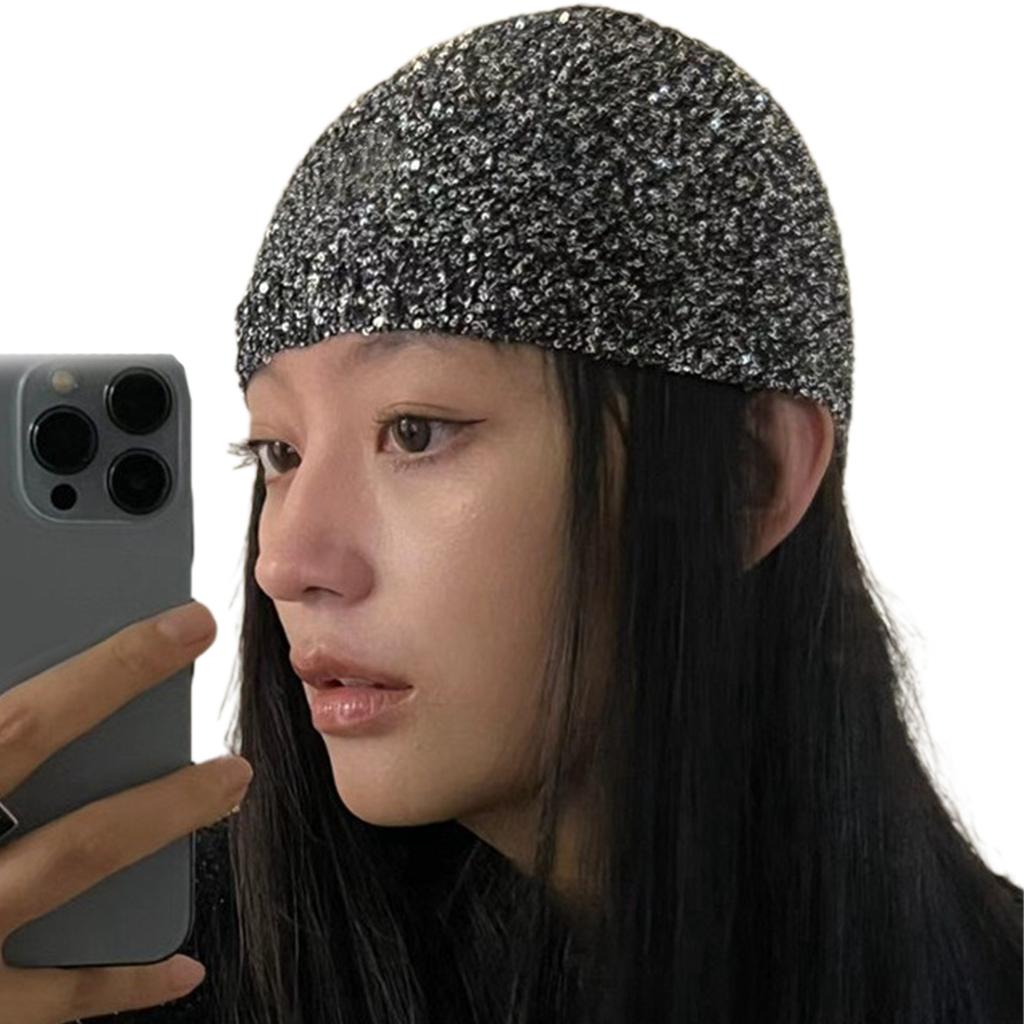 Korean Style Knitted Hat with Glittering Sequins Women Music Festival Skull Hat Bachelorette Party Hat Elegant Beanies
