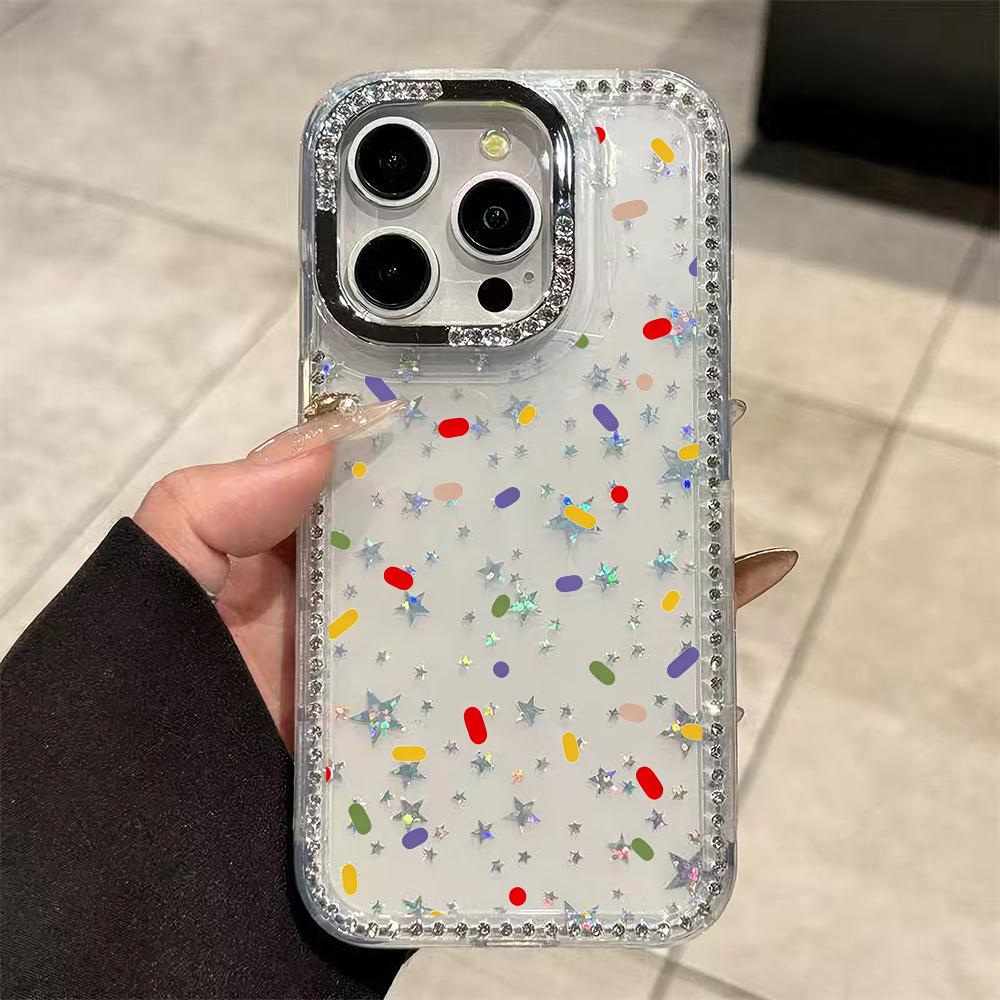Чехол для телефона с принтом в горошек и стразами, подходит для iPhone 17 16 15 14 13 12 11 Pro/Max/Plus, противоударная задняя крышка
