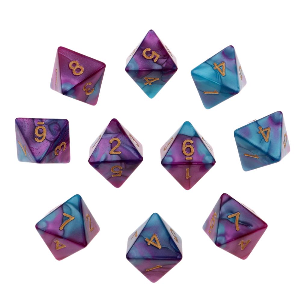 10 Штук Многогранных Кубиков Коллекция Многогранные Кубики D8 для TRPG Игры D Dragons Коллекция 8-гранных Кубиков