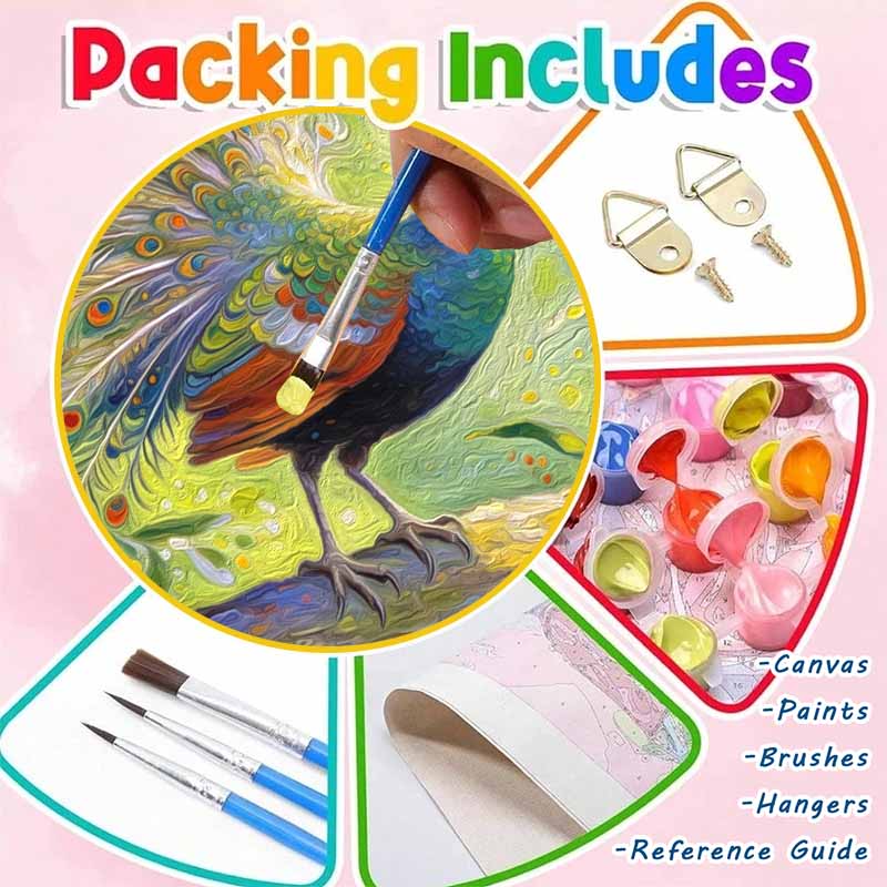 DIY Digital Oil Painting Kit Beautiful peacock in lush forest. handmade oil painting. canvas coloring. handmade gift. home decoration.