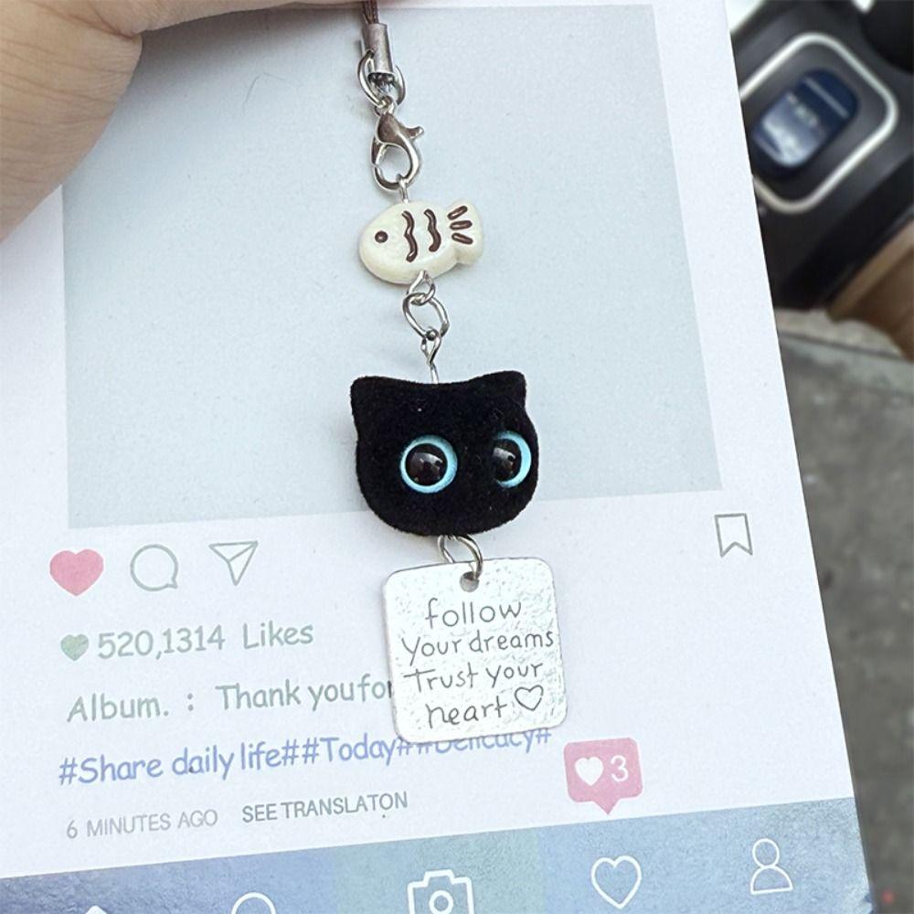 Bag Decorative Y2K Phone Charms Cellphone Lanyard Mobile Phone Chain Black Cat Pendant Backpack