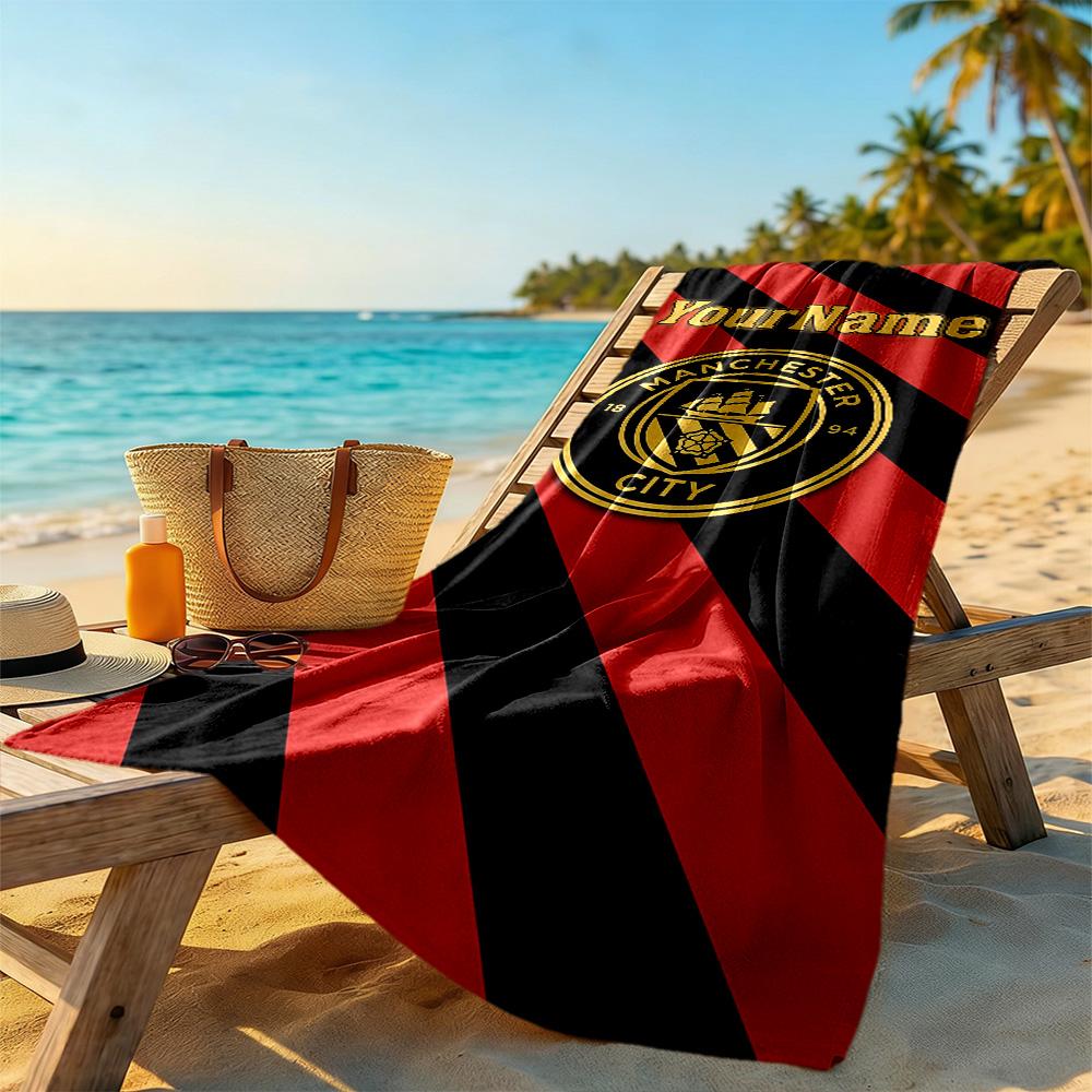 Manchester City Customize Your Name Beach Towel Super Soft & Absorbent Suitable for Sports Travel Swimming Yoga Bathroom Beach And Pool