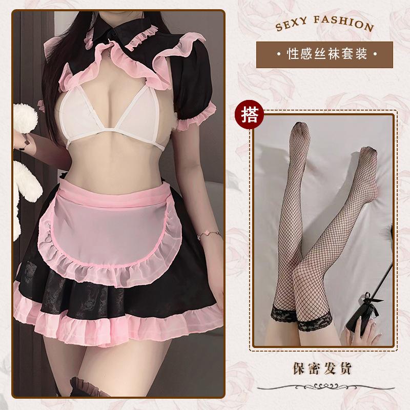 Sexy lingerie translucent maid maid uniform sexy passion transparent nightdress outfit cute cosplay cover