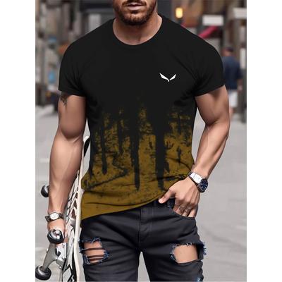 Принт птицы Slim Fit Повседневная футболка с круглым вырезом и коротким рукавом Топ с коротким рукавом Футболки с круглым вырезом для отдыха Мужские повседневные футболки