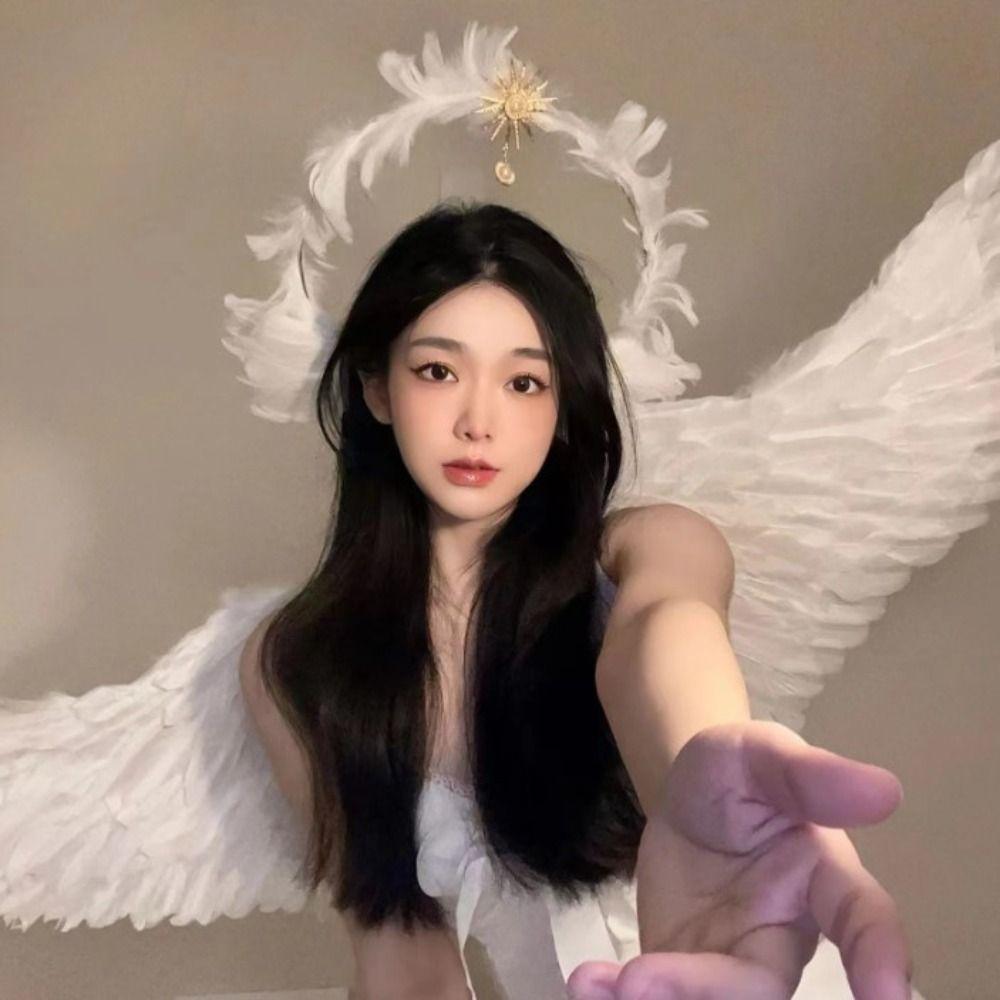 Double Layer Virgin Mary Queen Tiara Handmade Wing Hair Hoop Halloween Costume