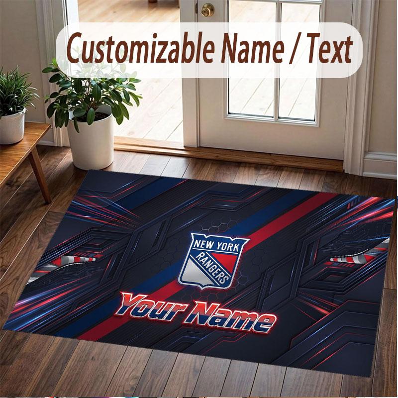Custom Rug New York Rangers Pattern Print Name Text Soft Non‑Slip Floor Carpet for Home Indoor Decoration