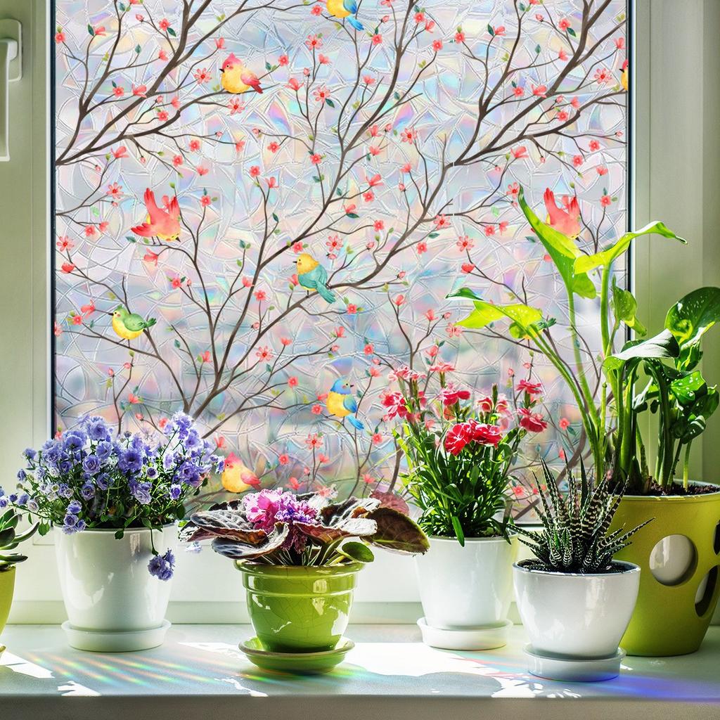 2.4m Sunshine Dazzle Colour Static Glass Stickers Branches Birds Window Stickers Home Decoration Stickers