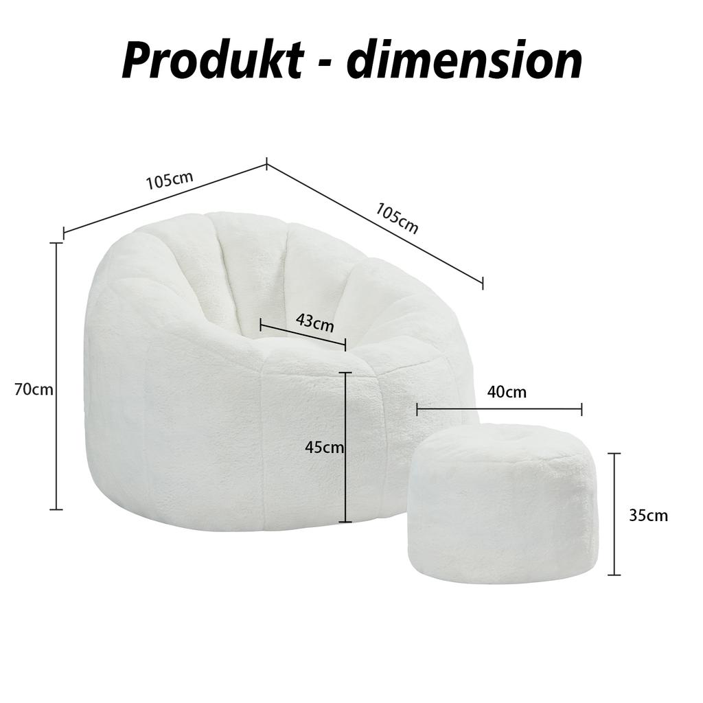 Soft Flower-Shaped Bean Bag Chair for Adults with Footstool, Vacuum-Packed Without Assembly, Ideal for Living Room, Bedroom & Balcony, Cream White