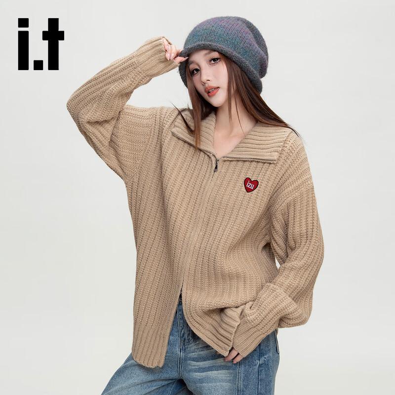 Izzue Women's Retro Ruffled Collar Zipper Knit Cardigan