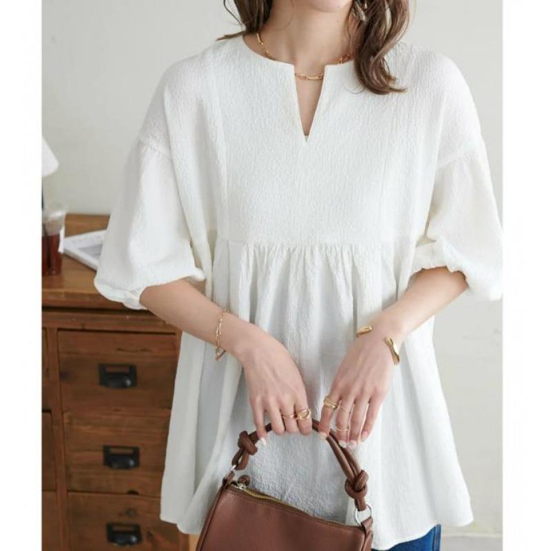 Japanese Style Plus Size Lace Top Three Quarter Sleeve Loose Fit Blouse
