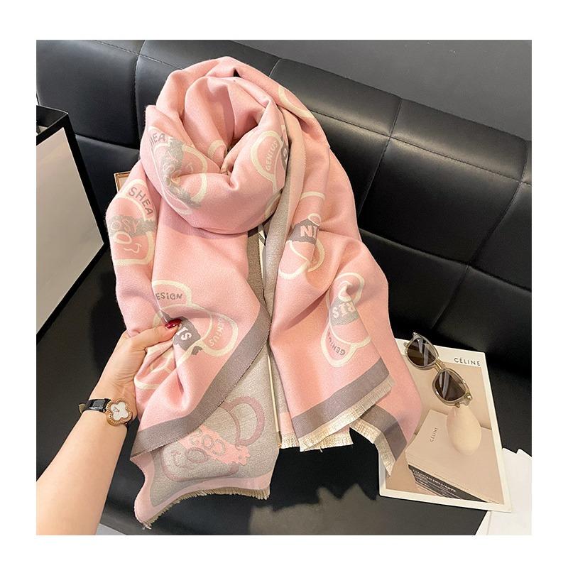 Autumn and Winter Imitation Cashmere Warm Thickened Scarf Bear Pattern Frame Short Beard Scarf Shawl Dual-purpose