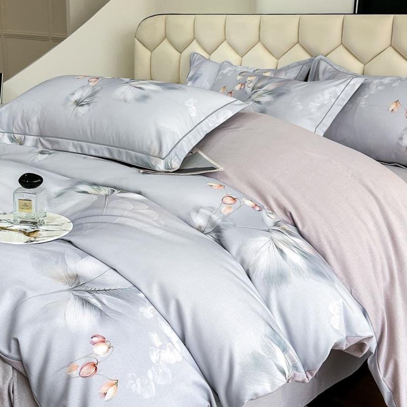 Sleep grid 60 count all cotton, pure cotton, thickened long staple cotton, digital printed four piece set