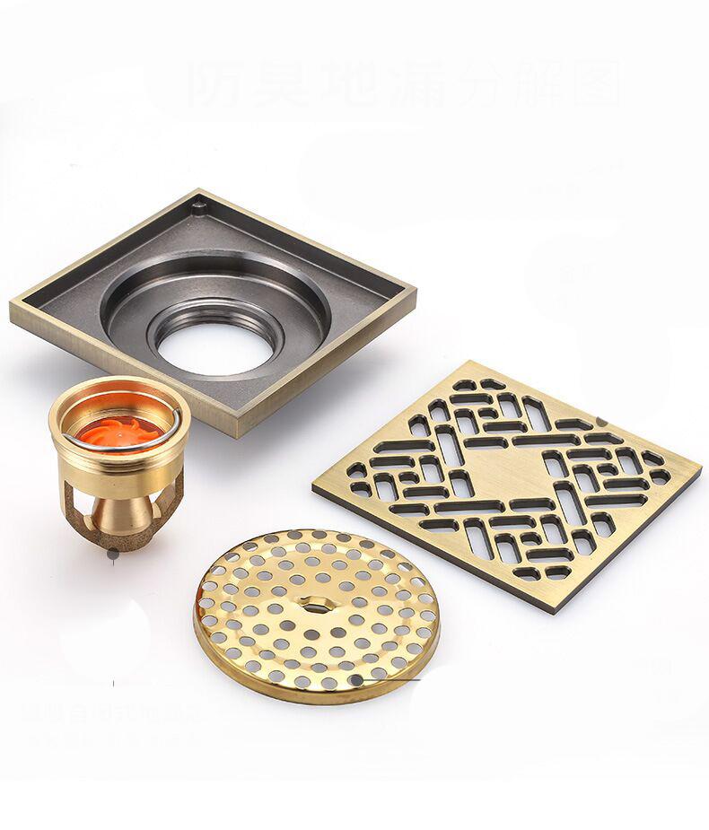 Brass Bathroom Shower Drain 4 Inches Square Floor Drain