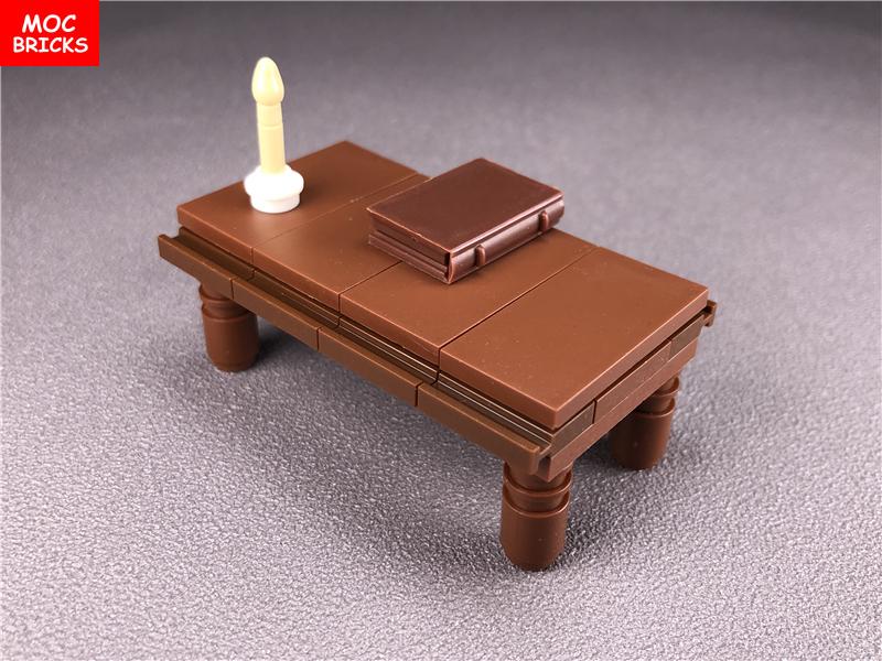 Нетоксичный набор Moc Bricks DIY Коричневый Классический Стол и Стул и Книжная полка Строительные Блоки Собранные Игрушки Для Детей Подарки на Рождество